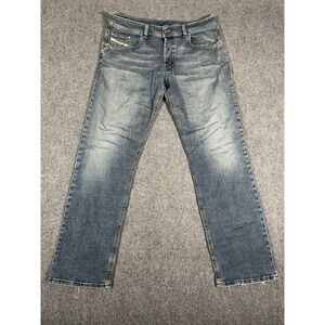 Vintage Diesel Jeans Men 36x32 Blue Straight Leg Stretch Denim Italy Button Fly